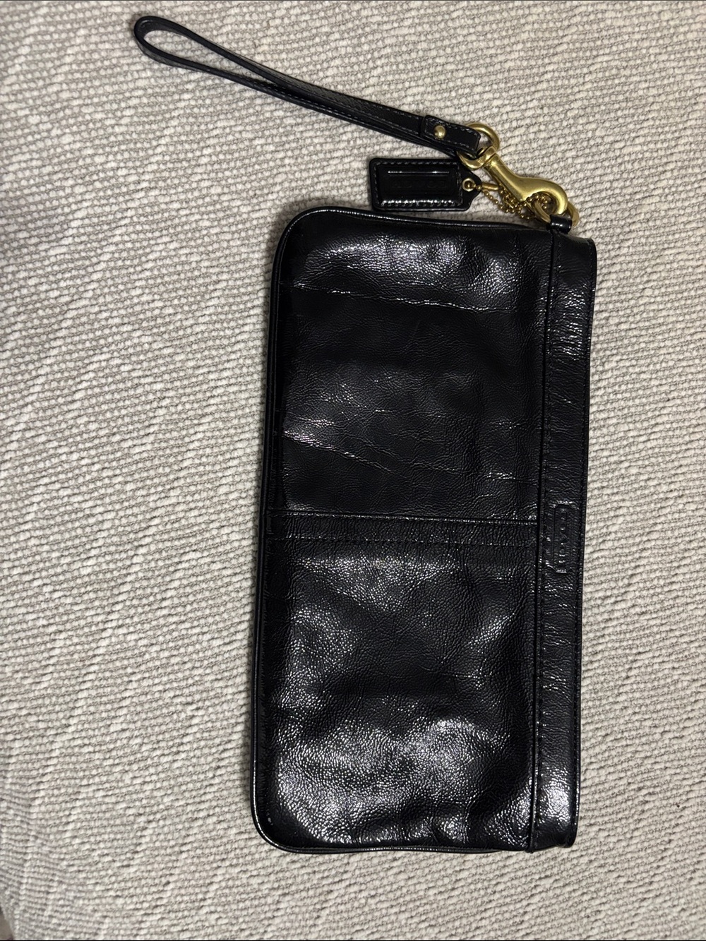 Coach Black Leather Wristlet Clutch with Gold Hardware